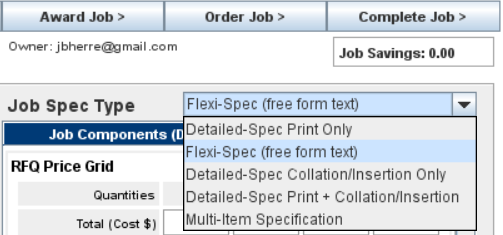 Flexi-Spec from the drop list under the Job Spec Type