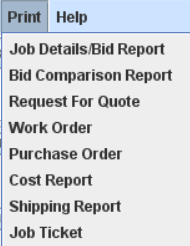 Print menu from the Job Master window
