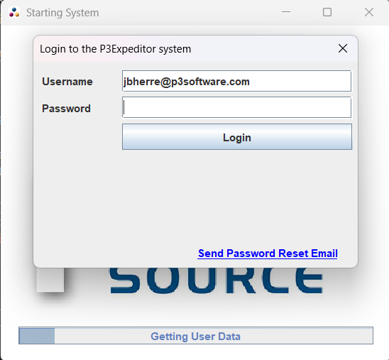 The P3Expeditor User Info Prompt The P3Expeditor User Info Prompt