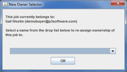 New Owner Selector window from the Job Master window / Job menu / "Change Owner" menu item