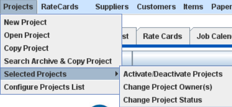 Projects dropdown menu