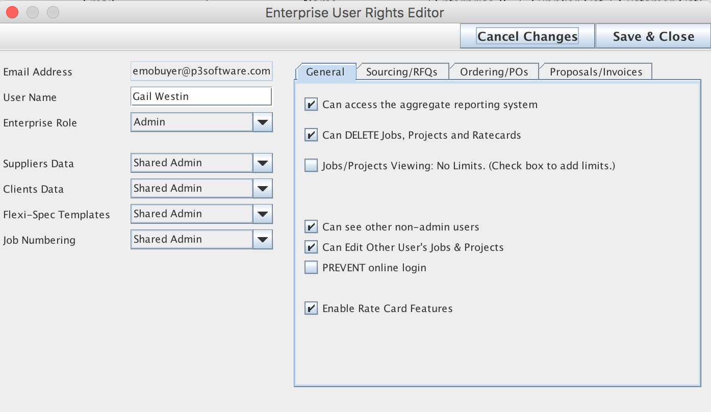 The Enterprise User Details window