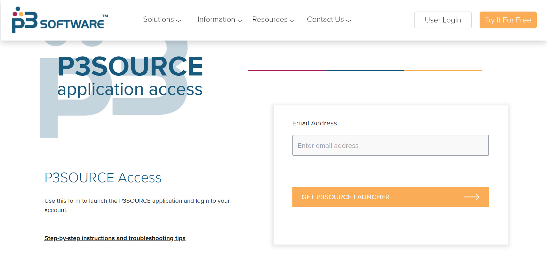 The P3Source Login web page