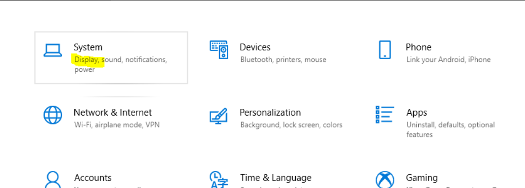 "System Section Windows Settings"