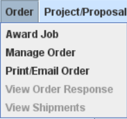 Order menu from the Job Master window
