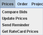 Prices menu from the Job Master window