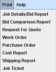 Print menu from the Job Master window