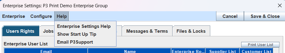 Help Menu