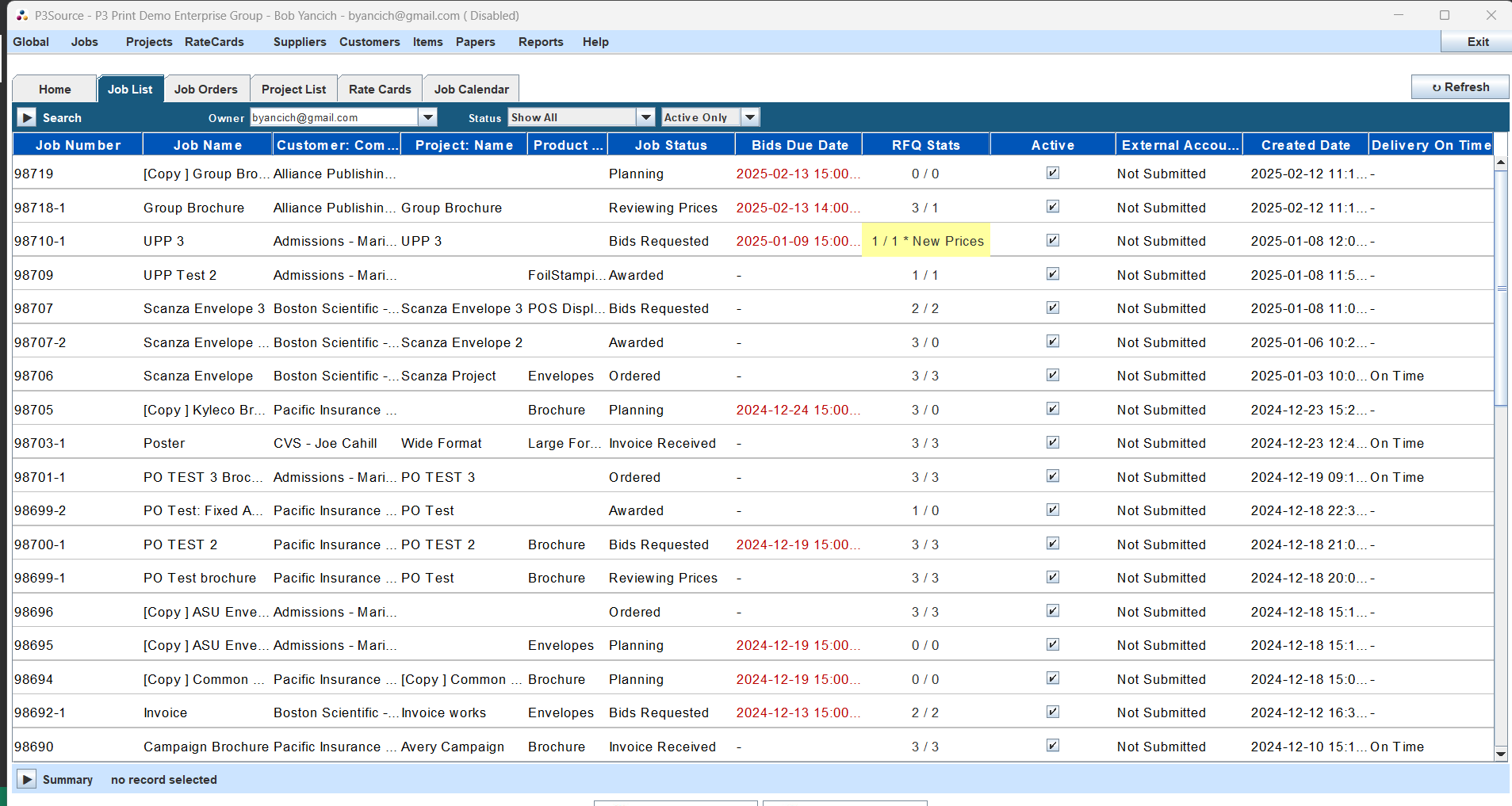 Job List Overview