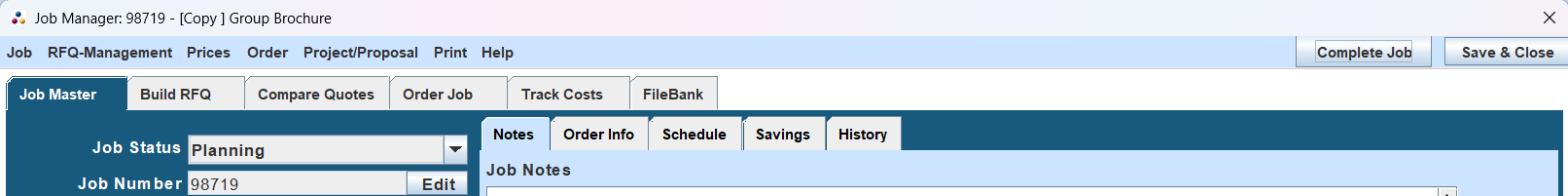 Job Manager Tabs