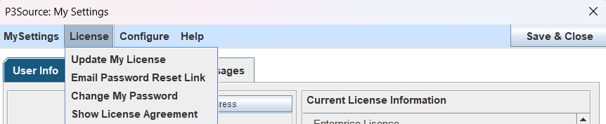 License Menu
