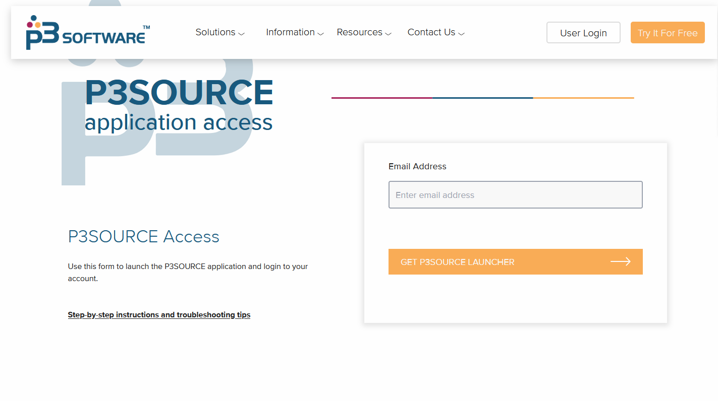 The P3Source Login web page