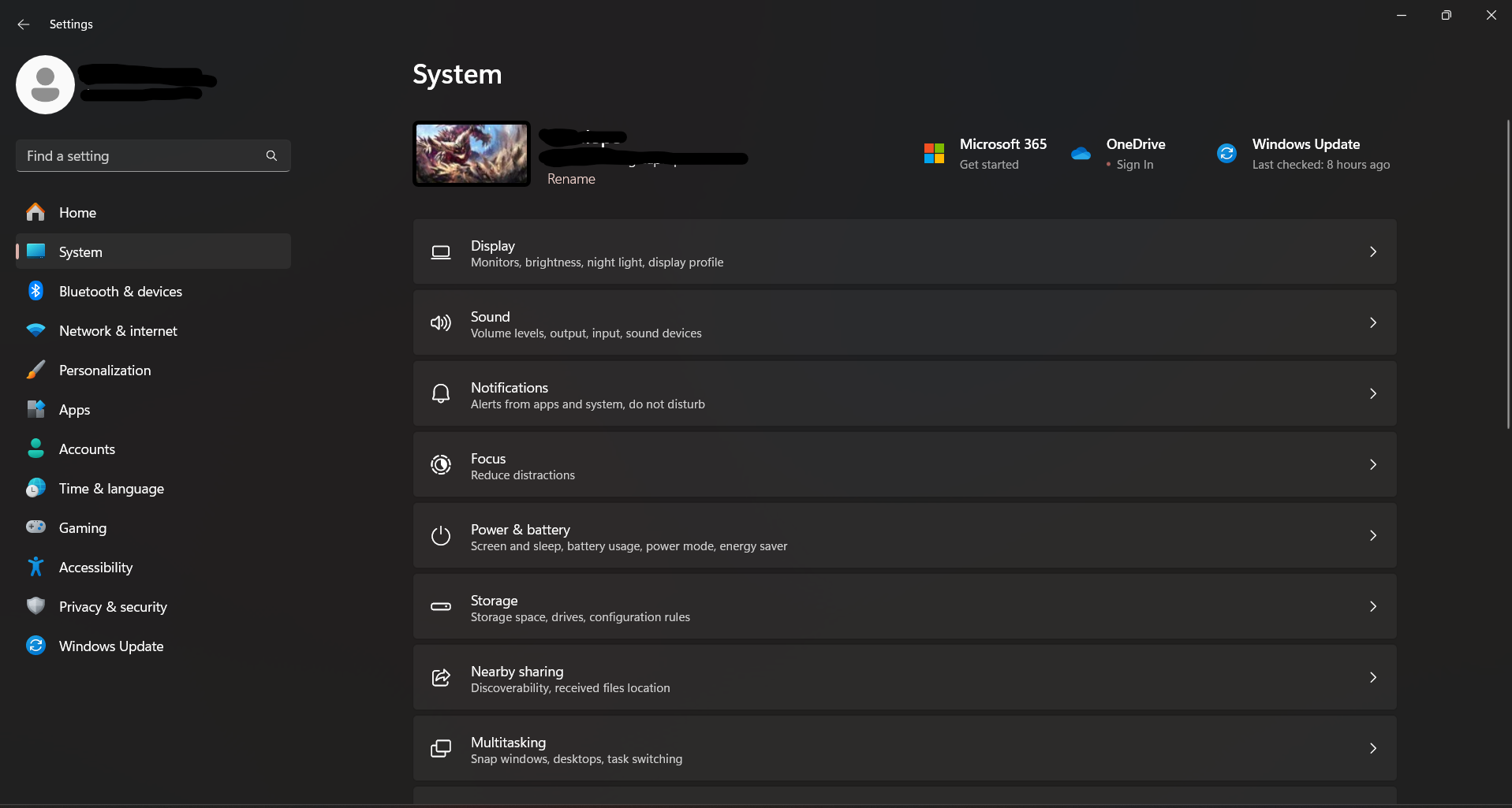 "System Section Windows Settings"